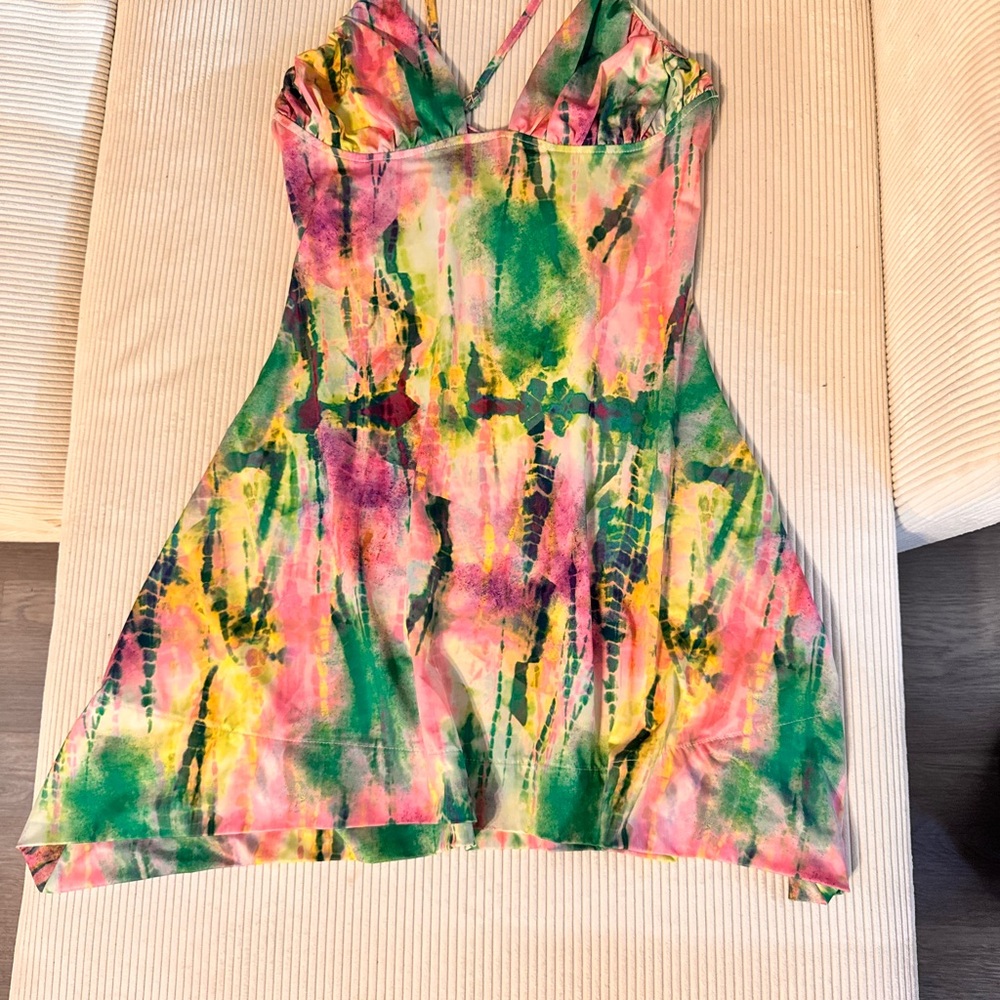SHEIN Pastel Tie-Dye Slip Dress in Pink, Green & Yellow